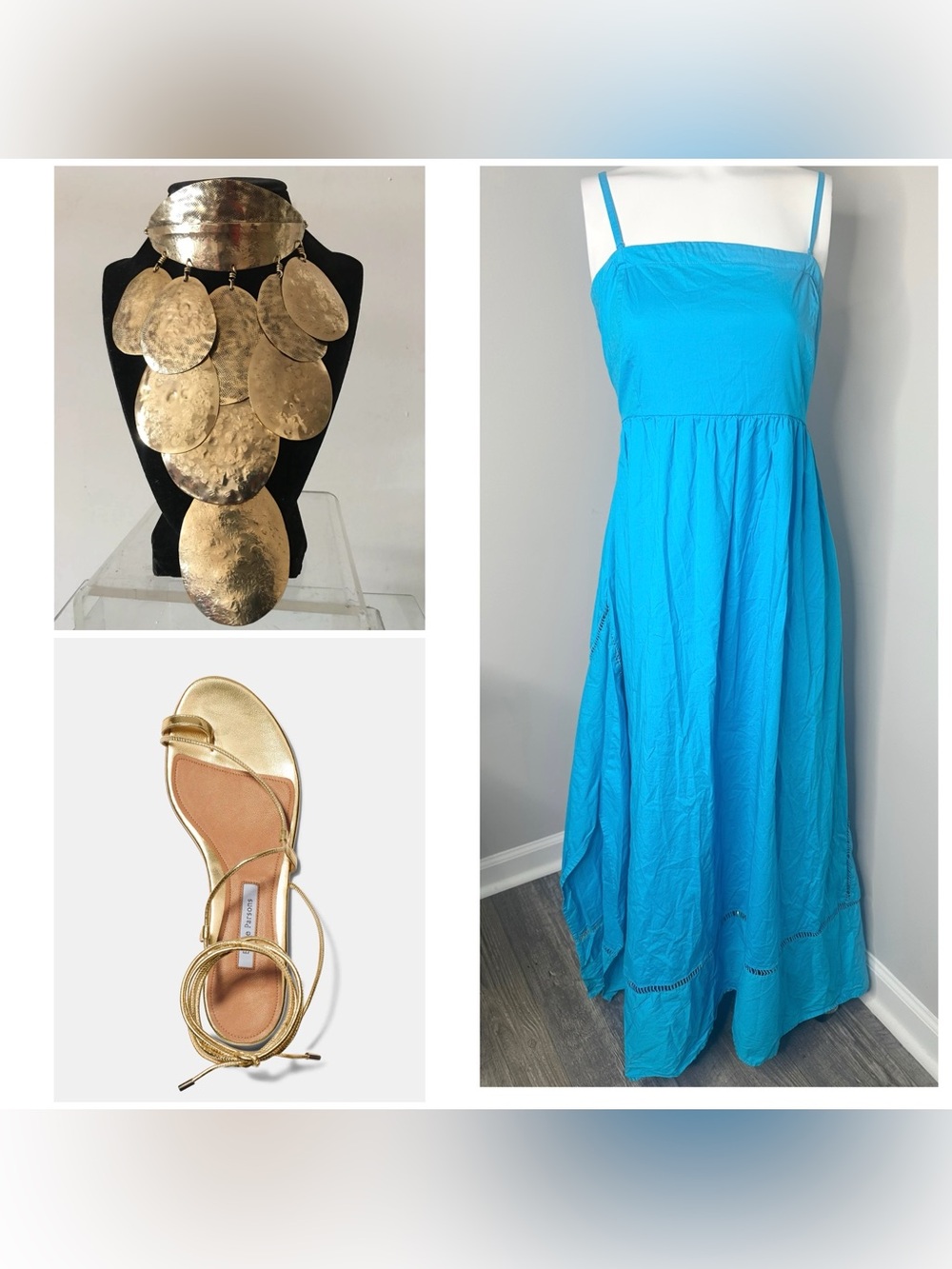NY & CO Blue perforated Spaghetti Strap Maxi Dress -2X -PRELOVED